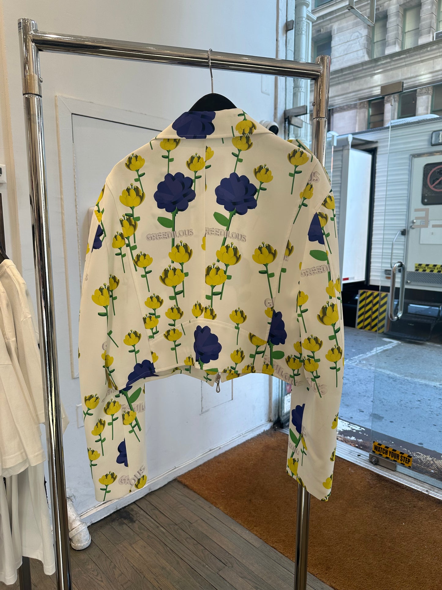 Greedilous Flower Printed motto jacket