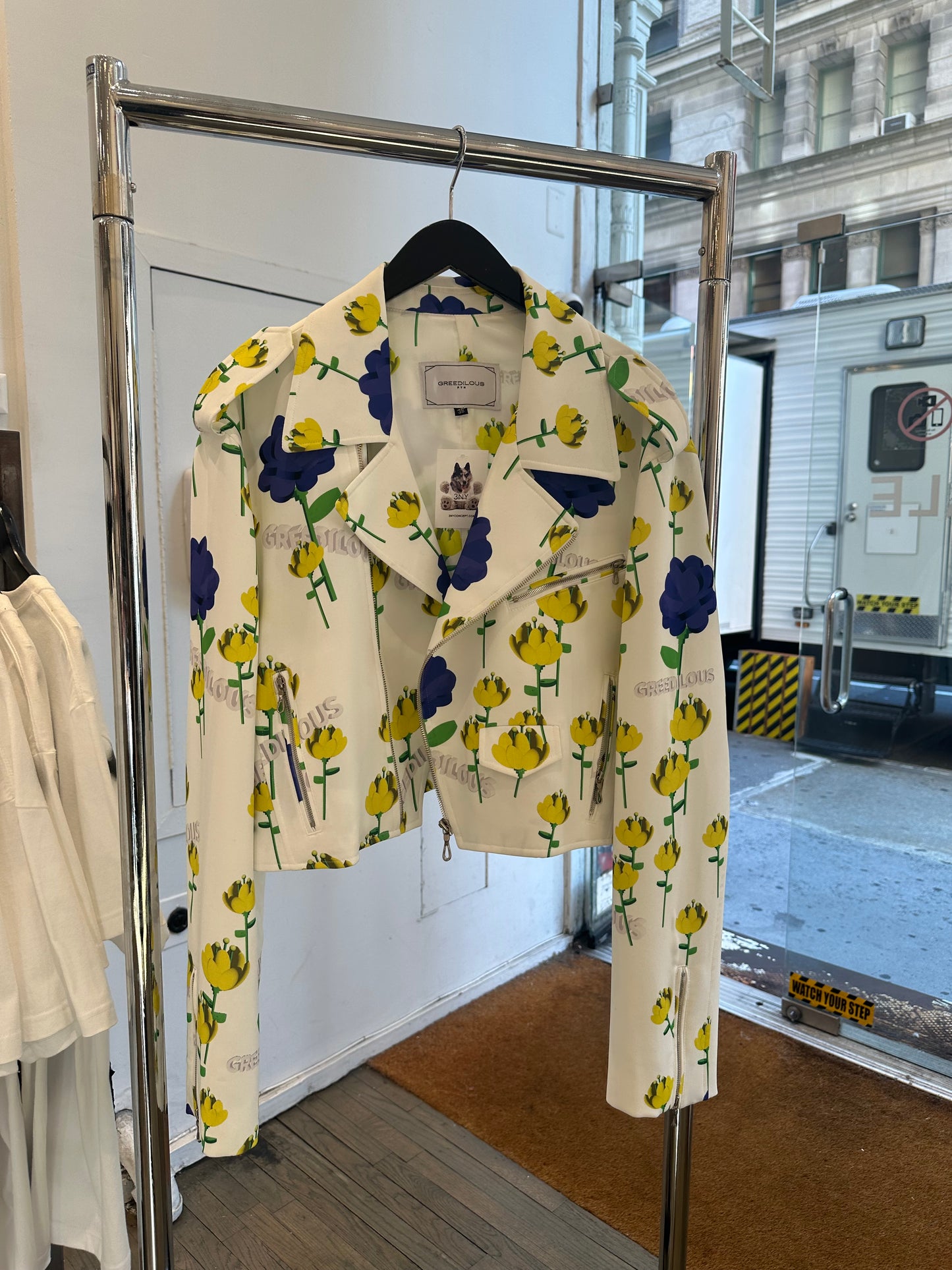 Greedilous Flower Printed motto jacket